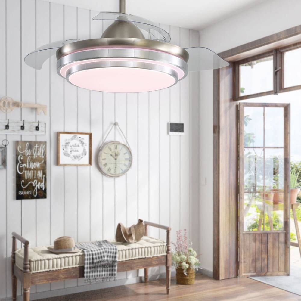 Living and Home Chrome Retractable LED Ceiling Fan Light with Remote 42 inch Image 4