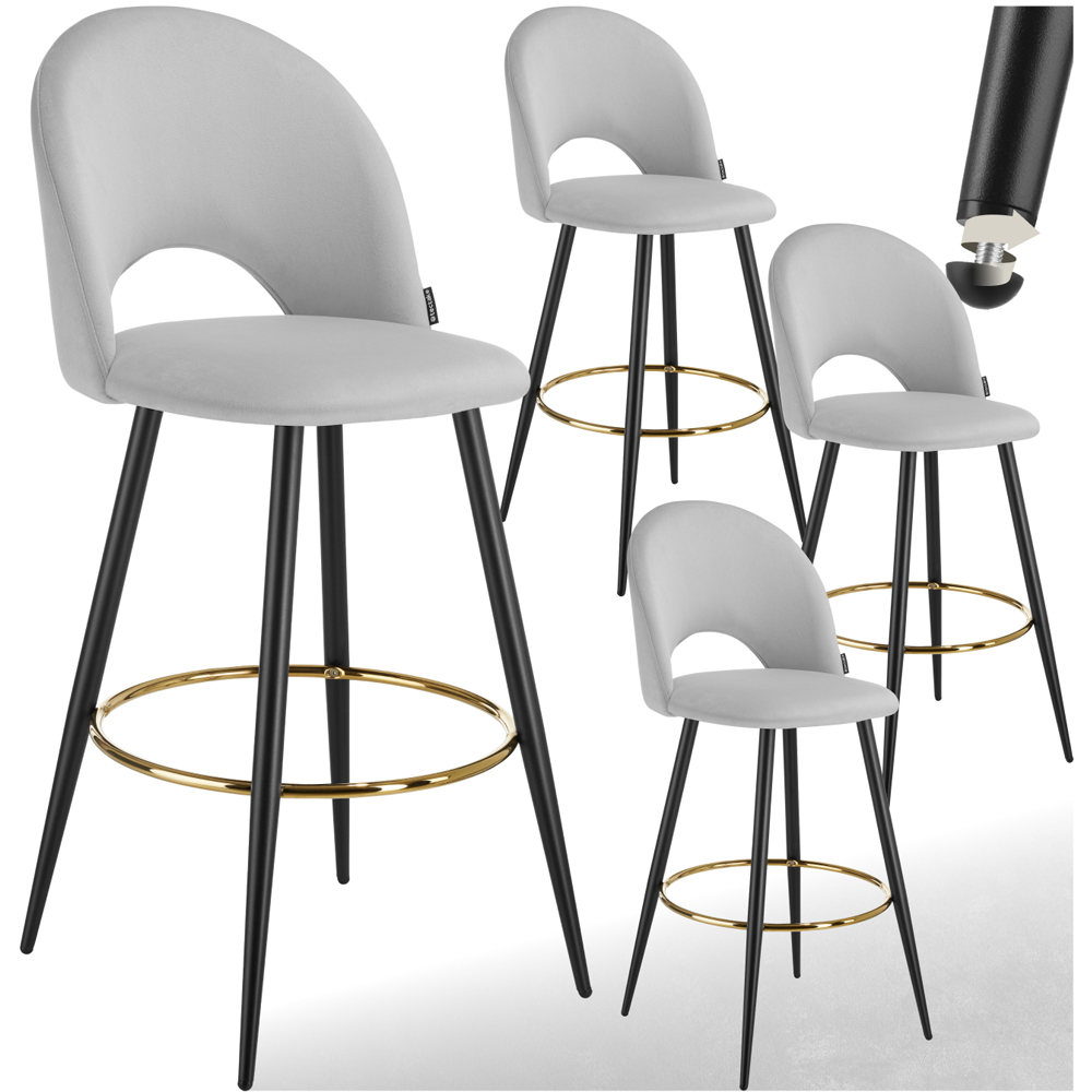 tectake Rachel Light Grey and Black Bar Stool Set of 4 Image 2