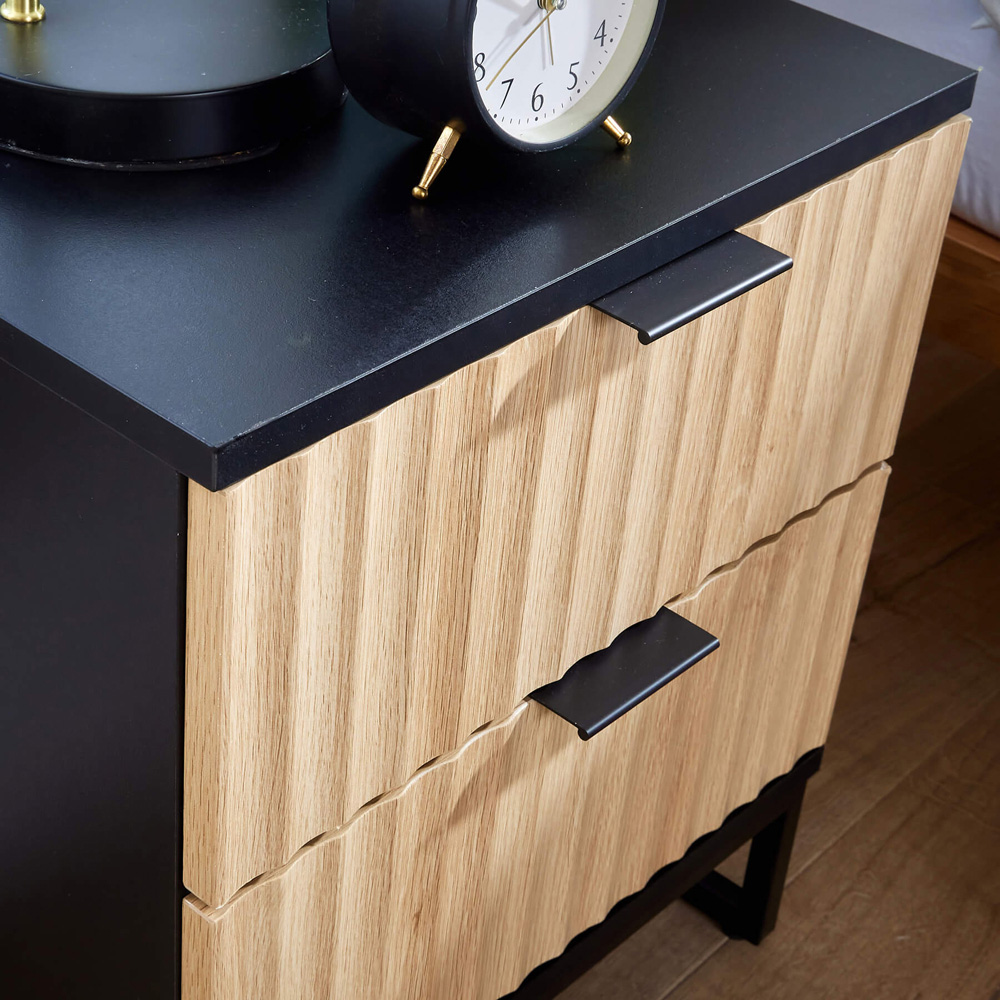 Home Source Hempton 2 Drawer Black and Natural Bedside Table Image 5