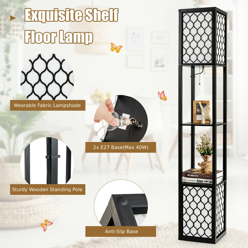 Costway 2 Shelf Storage Double Floor Lamp with Foot Switch Image 5