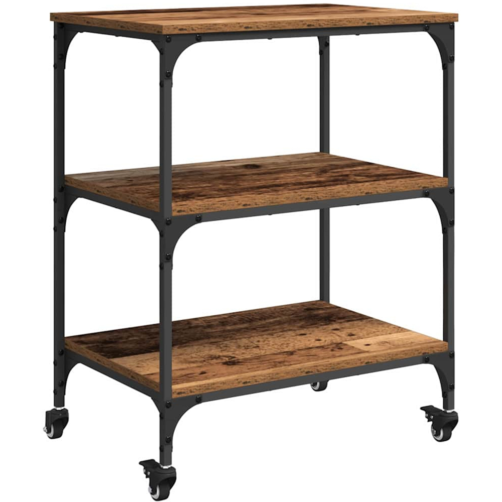 vidaXL 3 Shelf Old Wood Kitchen Trolley Image 2