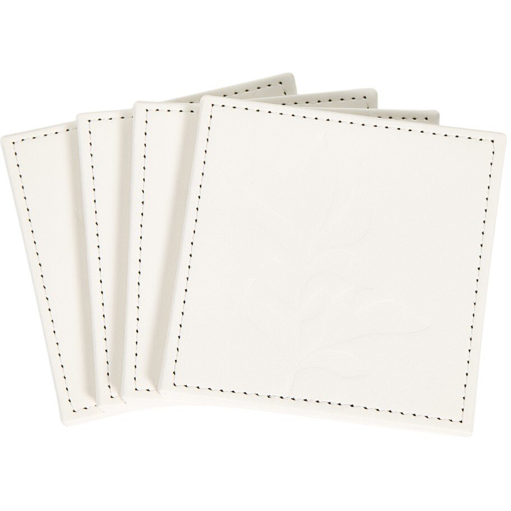Pack of 4 Embossed Faux Leather Coasters Natural Image 2