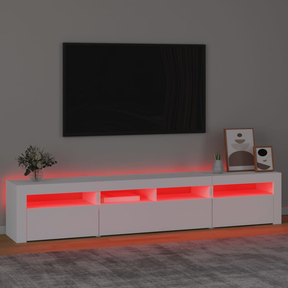 vidaXL 3 Door 4 Shelf White Wooden TV Cabinet with LED 3 Piece Image 5