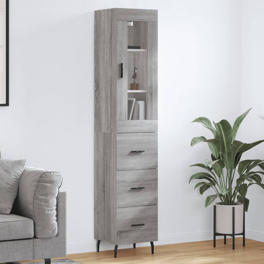 vidaXL Single Glass Door 3 Shelf Grey Sonoma Highboard Image 1