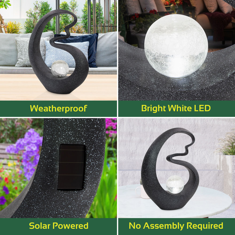 GardenKraft LED Solar Black Medusa Crackle Ball Light Up Ornament Image 6