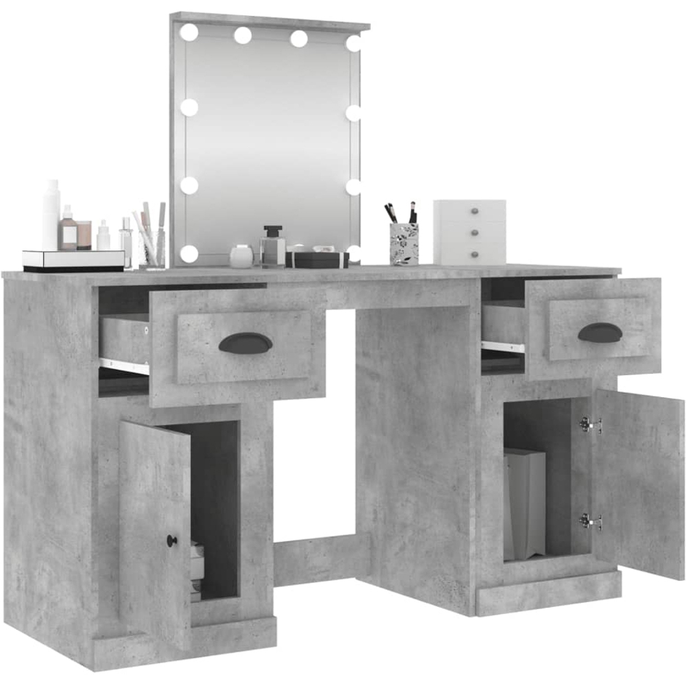 vidaXL 2 Door 2 Drawer Concrete Grey Dressing Table with LED Mirror Image 5