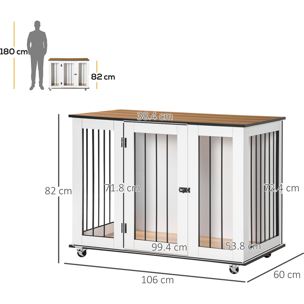 PawHut White Lare Dog Pet Crate Side Table with Wheels Image 5