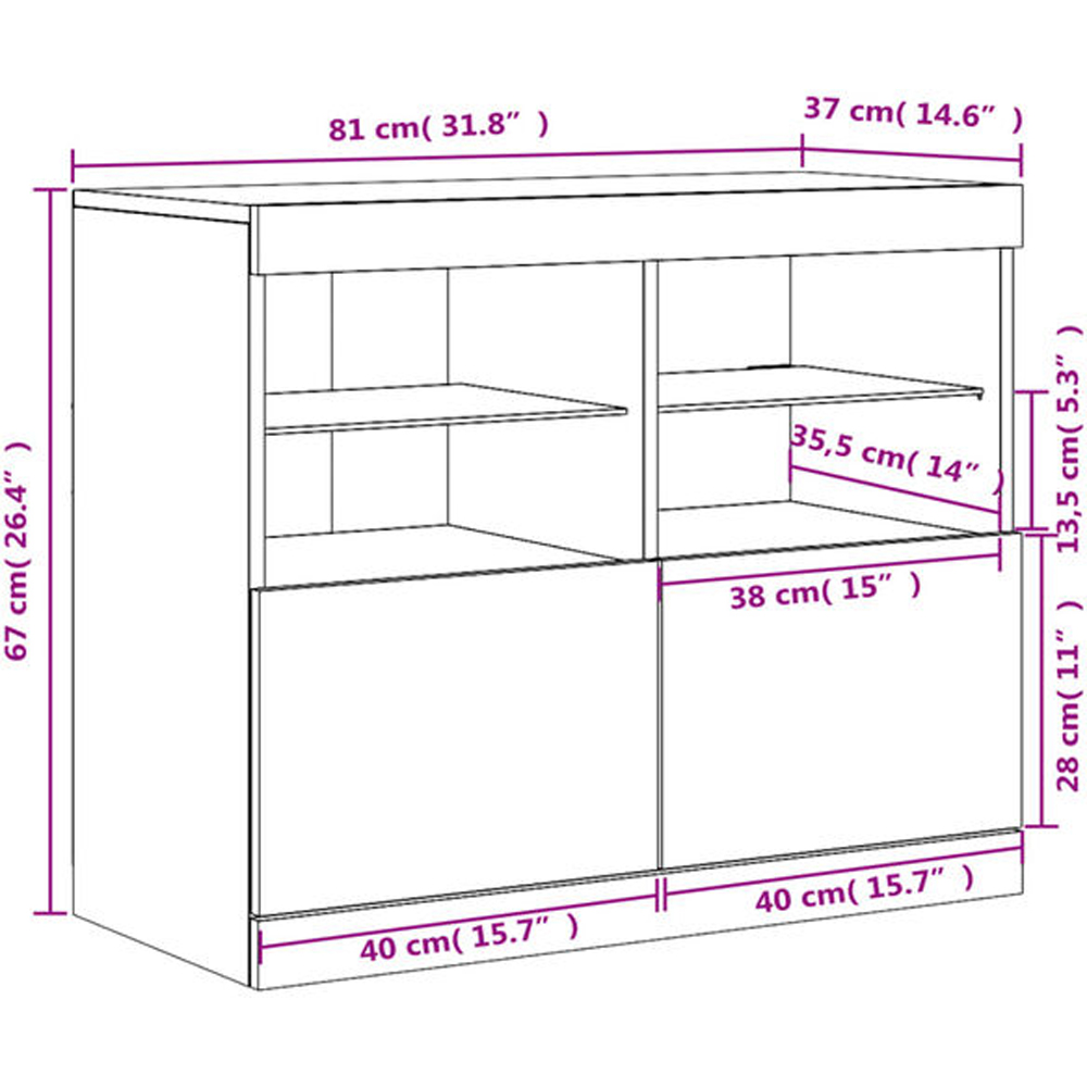 vidaXL 2 Door 4 Shelf Sonoma Oak Sideboard with RGB LED Lights Image 6