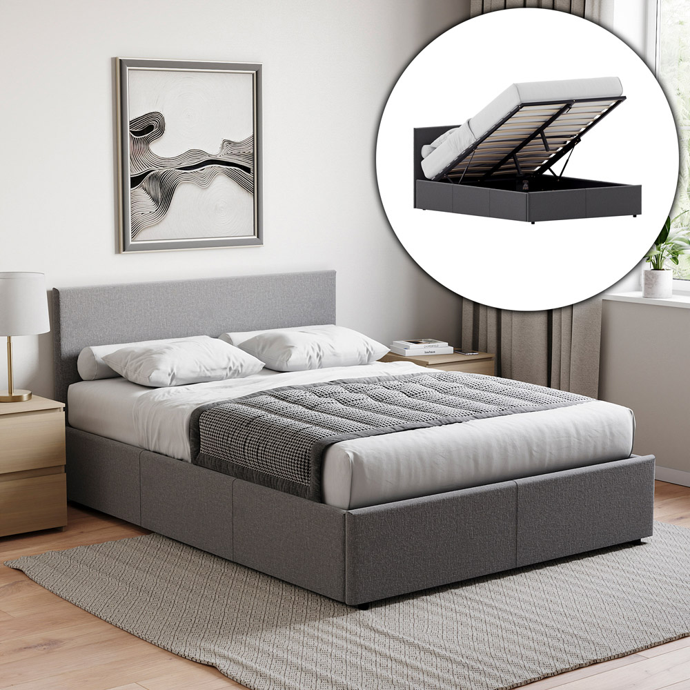 VIDA DESIGNS Veronica Double Dark Grey Linen Ottoman Bed with Gel Memory Foam Mattress Image 5