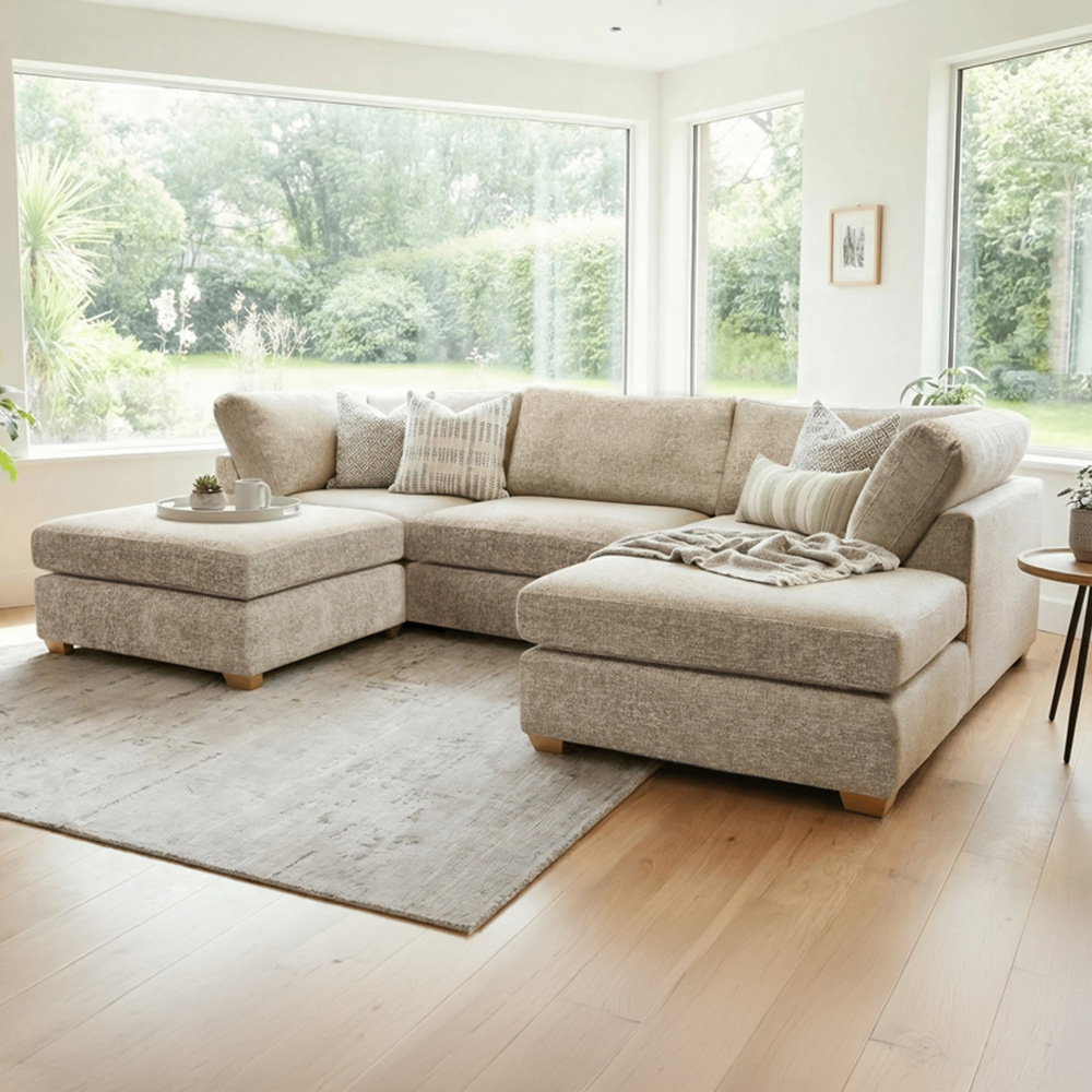 Carina Enzo 5 Seater Stone U-Shape Sofa Image 1