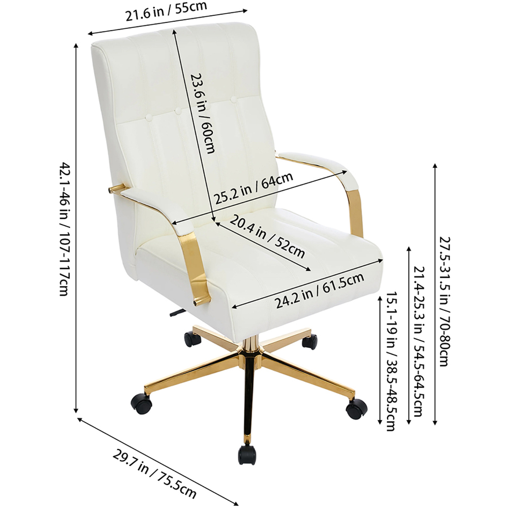 Living and Home Beige PU Leather Vertical Tufting Height Adjustable Swivel Office Chair Image 9