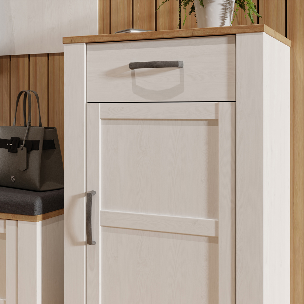 Florence Bohol Single Door Single Drawer Riviera Oak and White Shoe Cabinet Image 6
