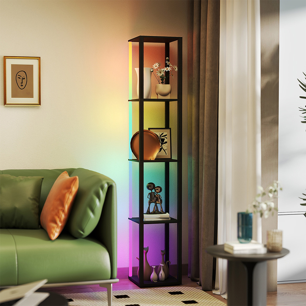 HOMCOM 4 Shelf Black RGB LED Floor Lamp with Remote Image 3