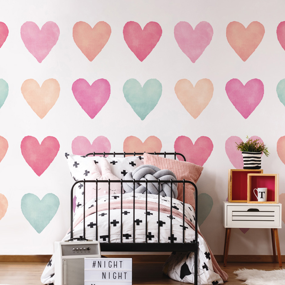 Origin Murals Repeatable Colour My Heart Pink 3 Drop Wall Mural Image 1