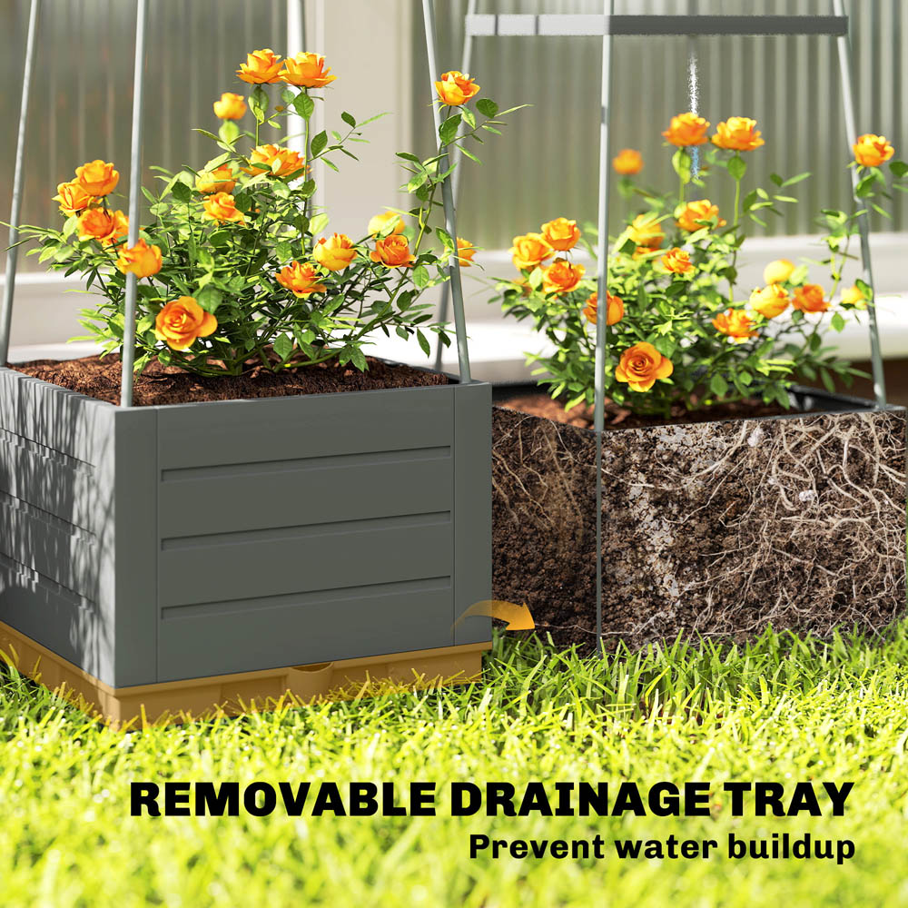 Outsunny Grey Raised Garden Bed with Trellis and Removable Drainage Tray 12L 2 Pack Image 8