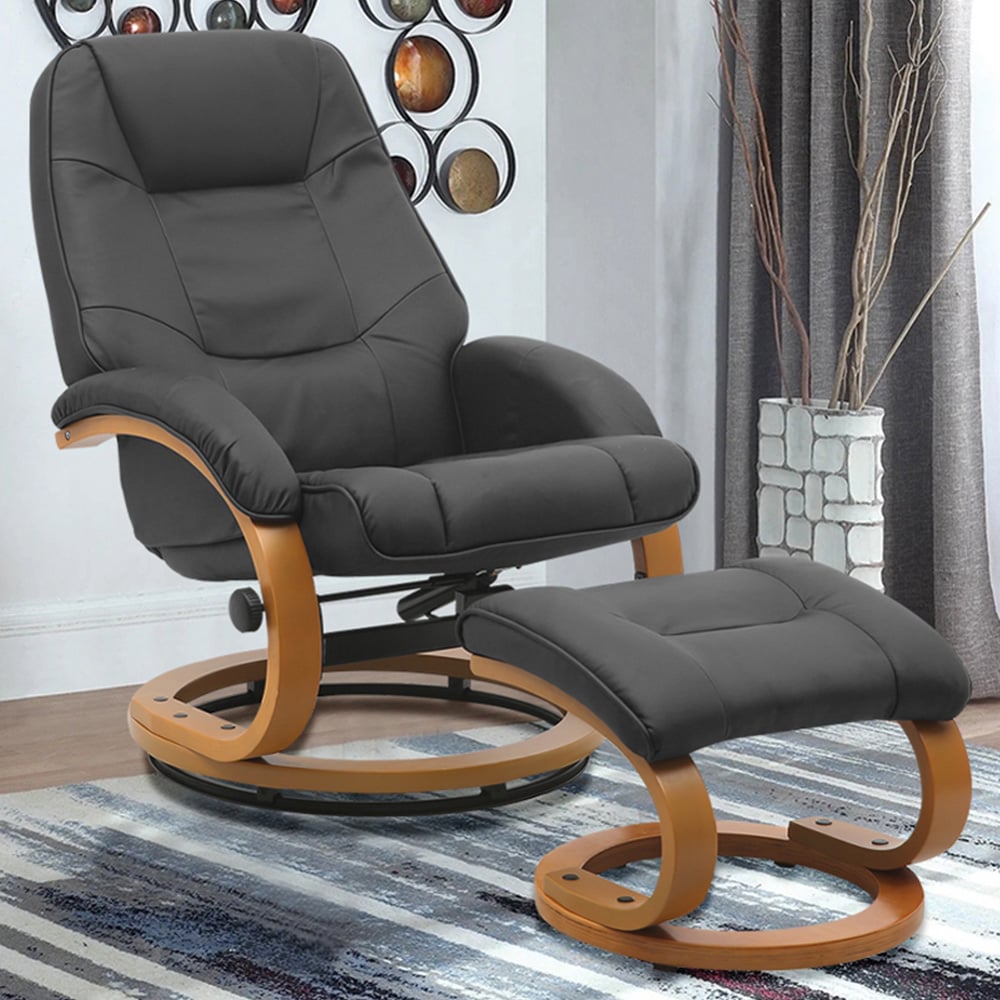 Living and Home Black Reclining Swivel Office Chair with Footstool Image 1
