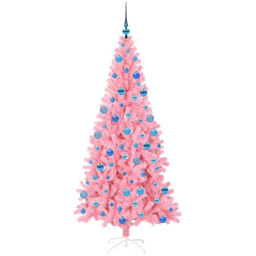 vidaXL Pre-Lit Blue Baubles Pink Artificial Christmas Tree 6ft Image 4