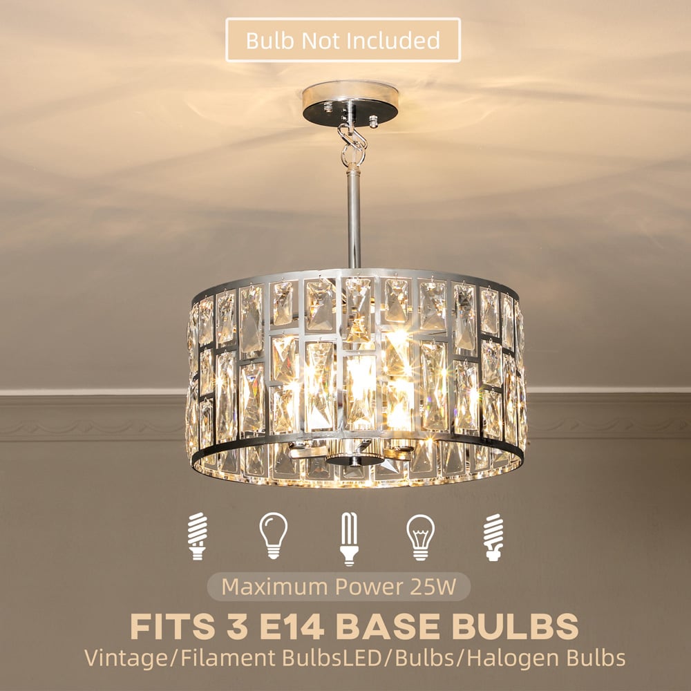 HOMCOM Modern Flush Crystal Chandelier Mount Ceiling Light Image 7