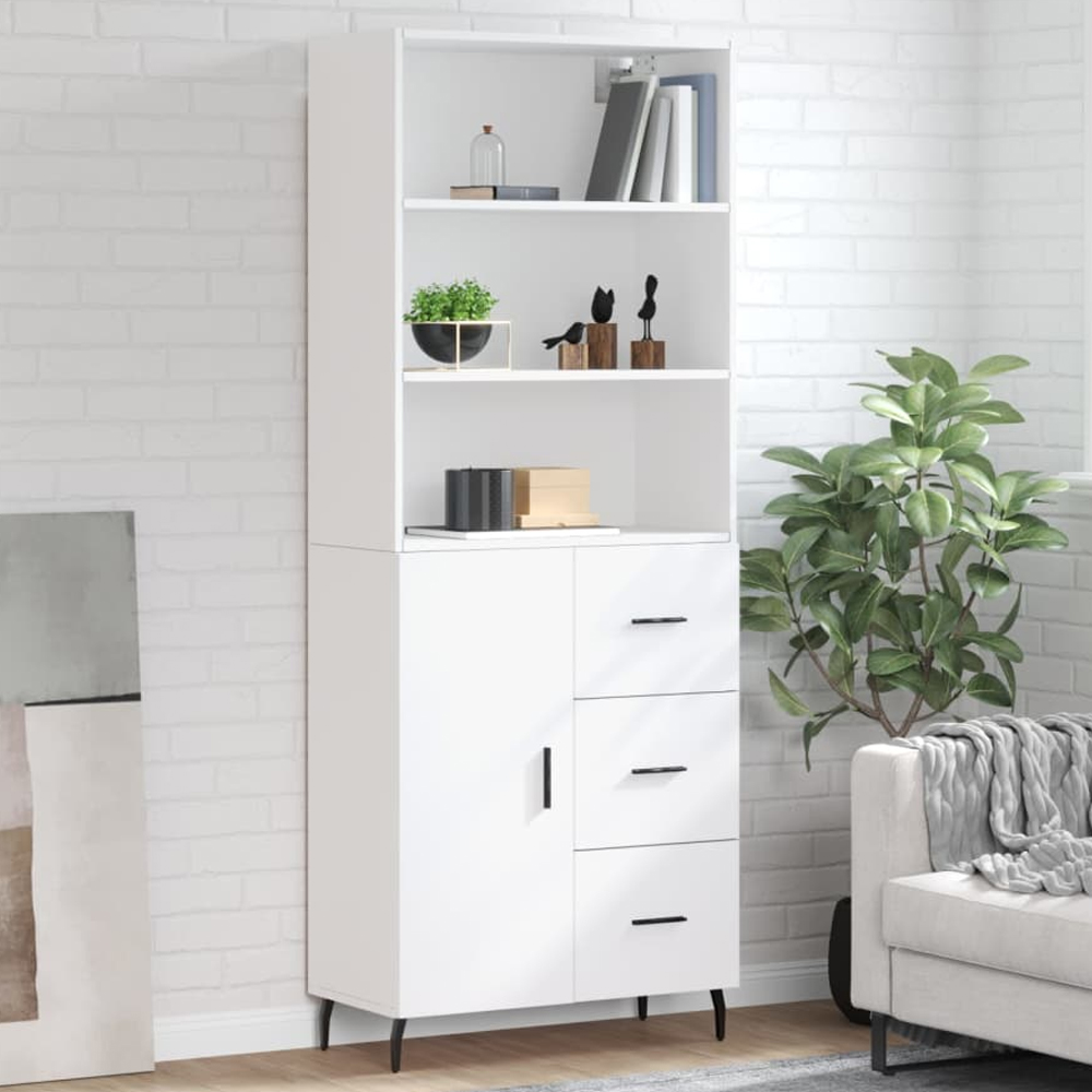 vidaXL Single Door 3 Drawer 3 Open Shelf White Highboard Image 1