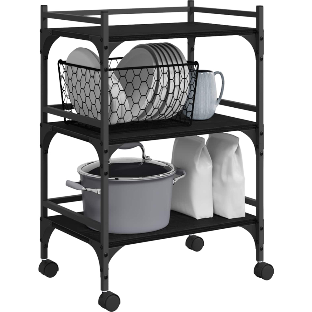 vidaXL 3 Shelf Black Oak Kitchen Trolley Image 3