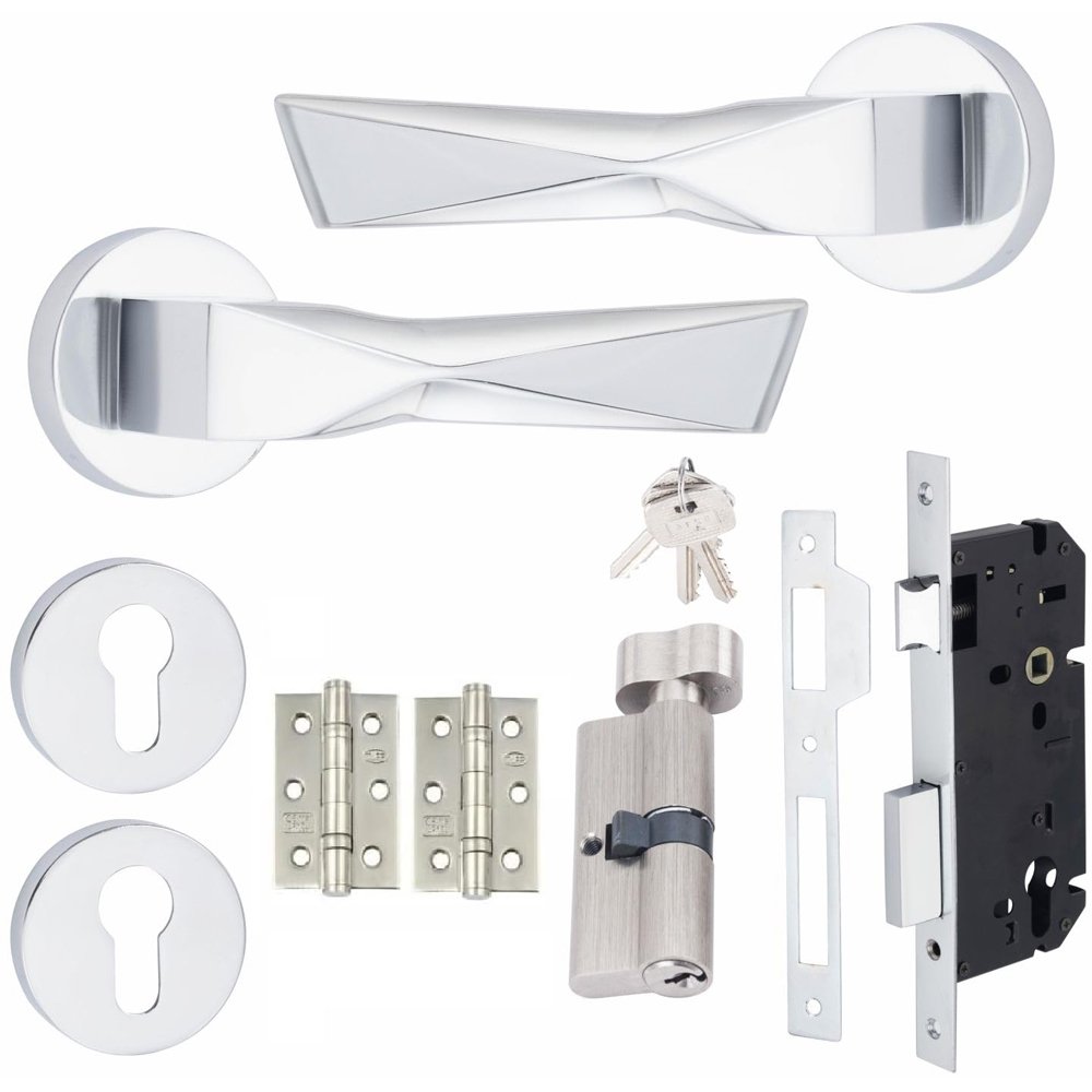 Golden Grace Modern Aura Polished Chrome Euro Lock Handles Set Image 1