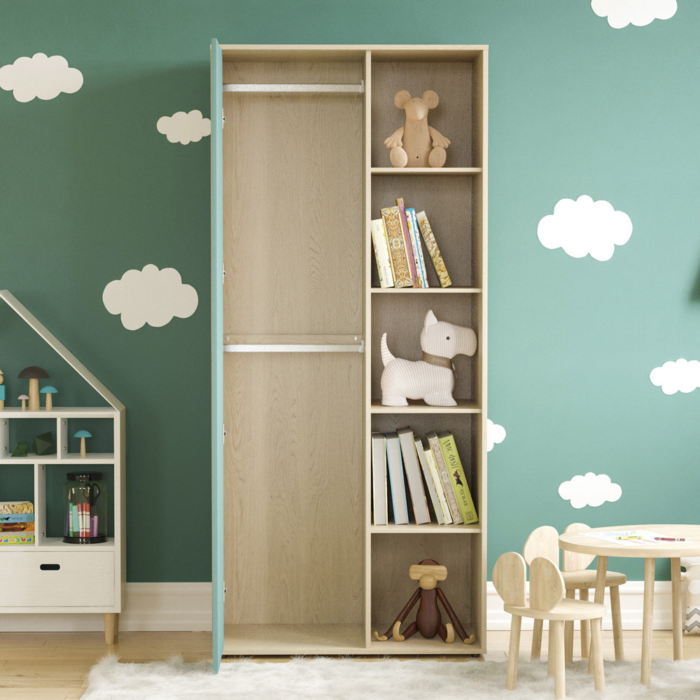 Junior Vida Neptune Single Door Blue and Oak Wardrobe Image 6