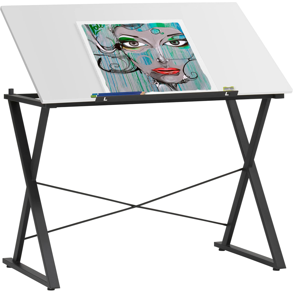 Sewing Online Axiom 13353 White and Black Adjustable Wide Drawing and Drafting Table Image 2