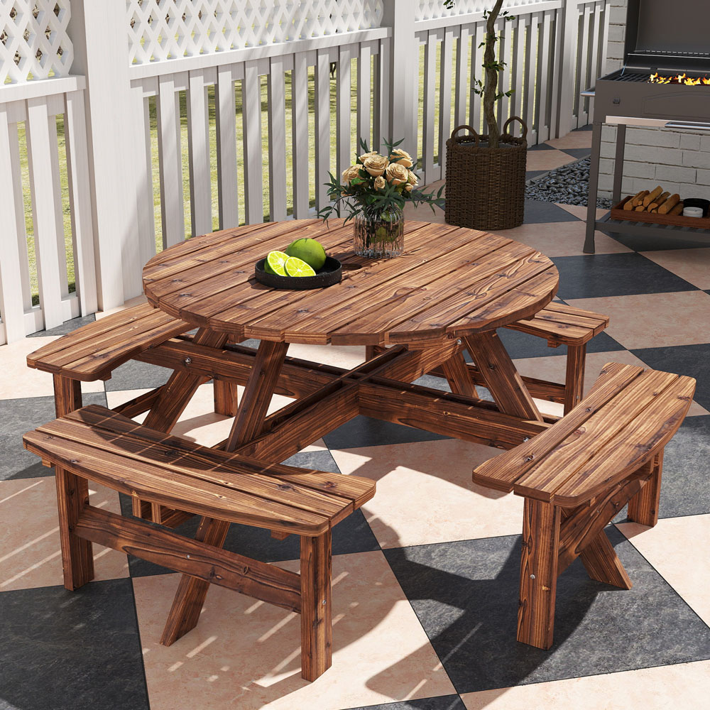 Outsunny 8 Seater Wooden Round Garden Dining Set with Parasol Hole Tan Image 2
