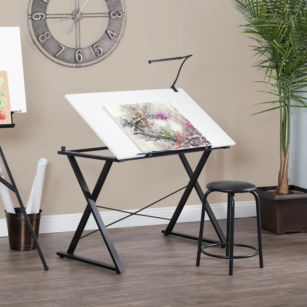 Sewing Online Axiom 13353 White and Black Adjustable Wide Drawing and Drafting Table Image 8