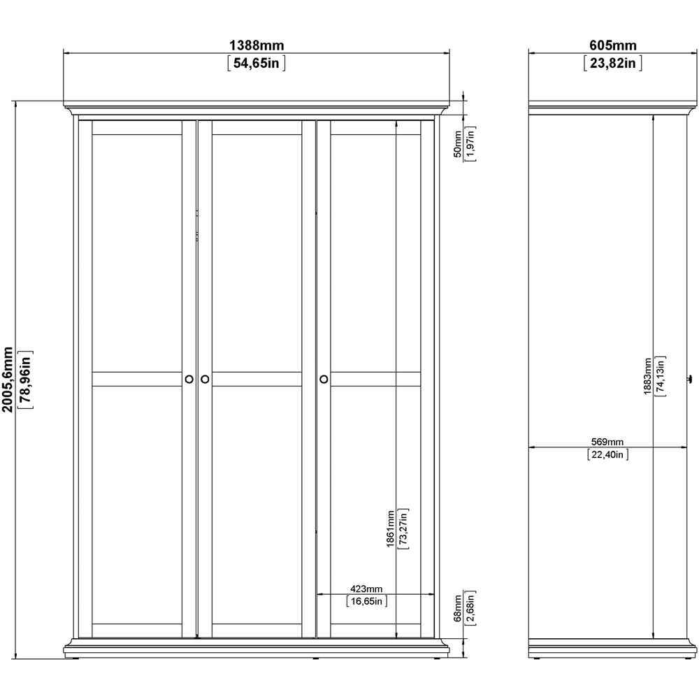Florence Paris 3 Door White Wardrobe Image 9