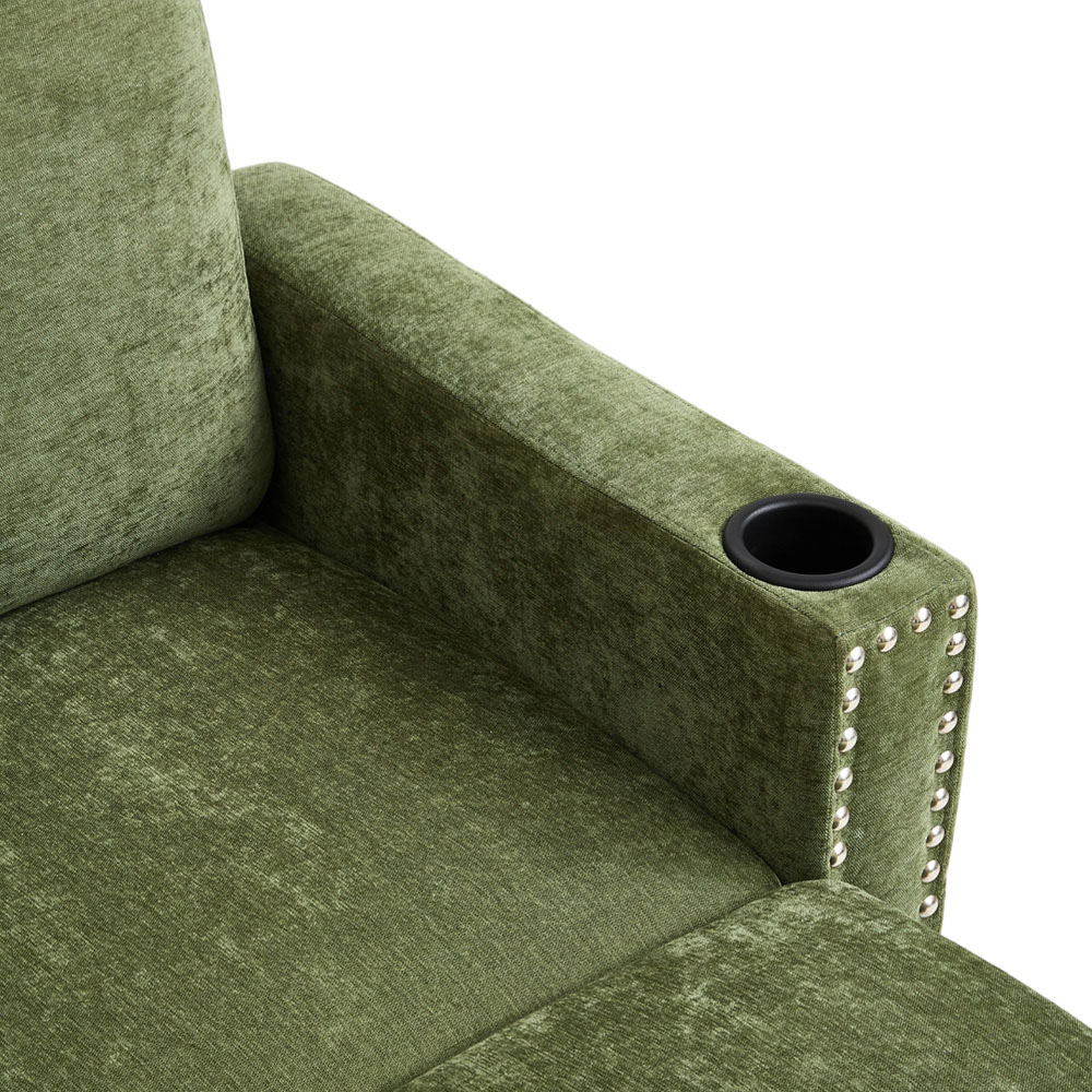 Living and Home 4 Seater Green Chenille Sofa with Footstool and Cup Holders Image 7