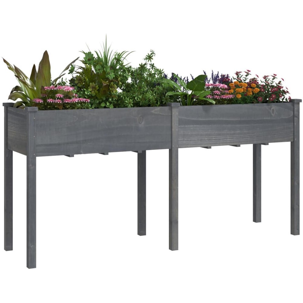 vidaXL Grey Solid Fir Wood Garden Planter with Liner 161 x 45 x 76cm Image 2