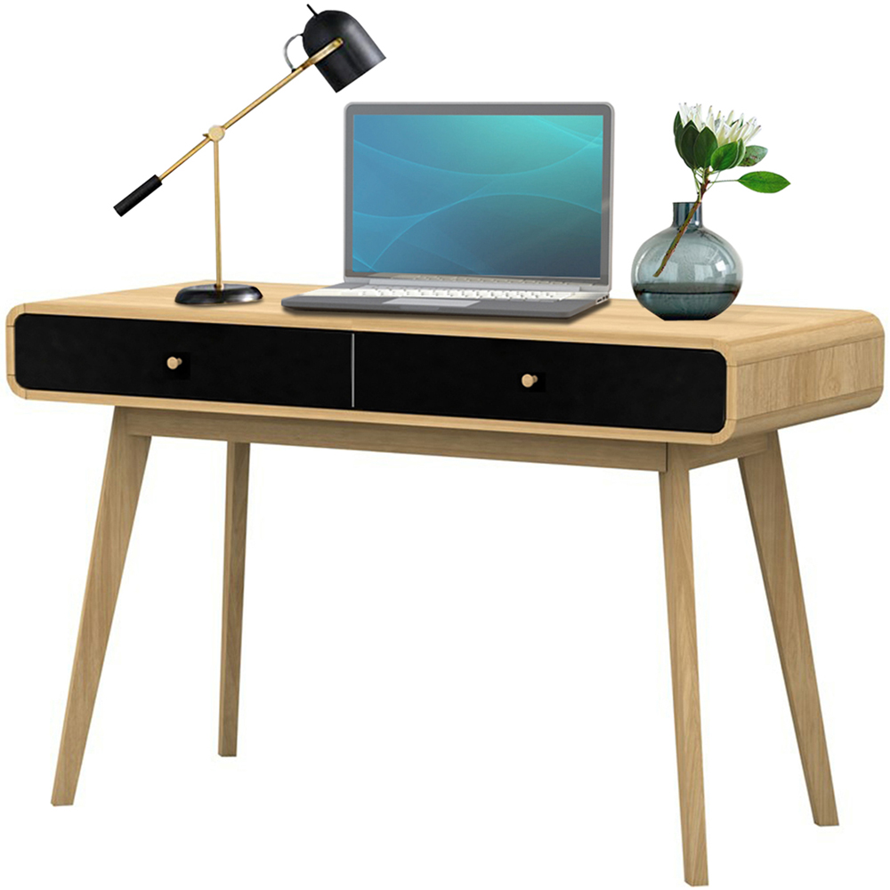 Loft24 Cassie 2 Drawer Oak Black Compact Desk Image 4