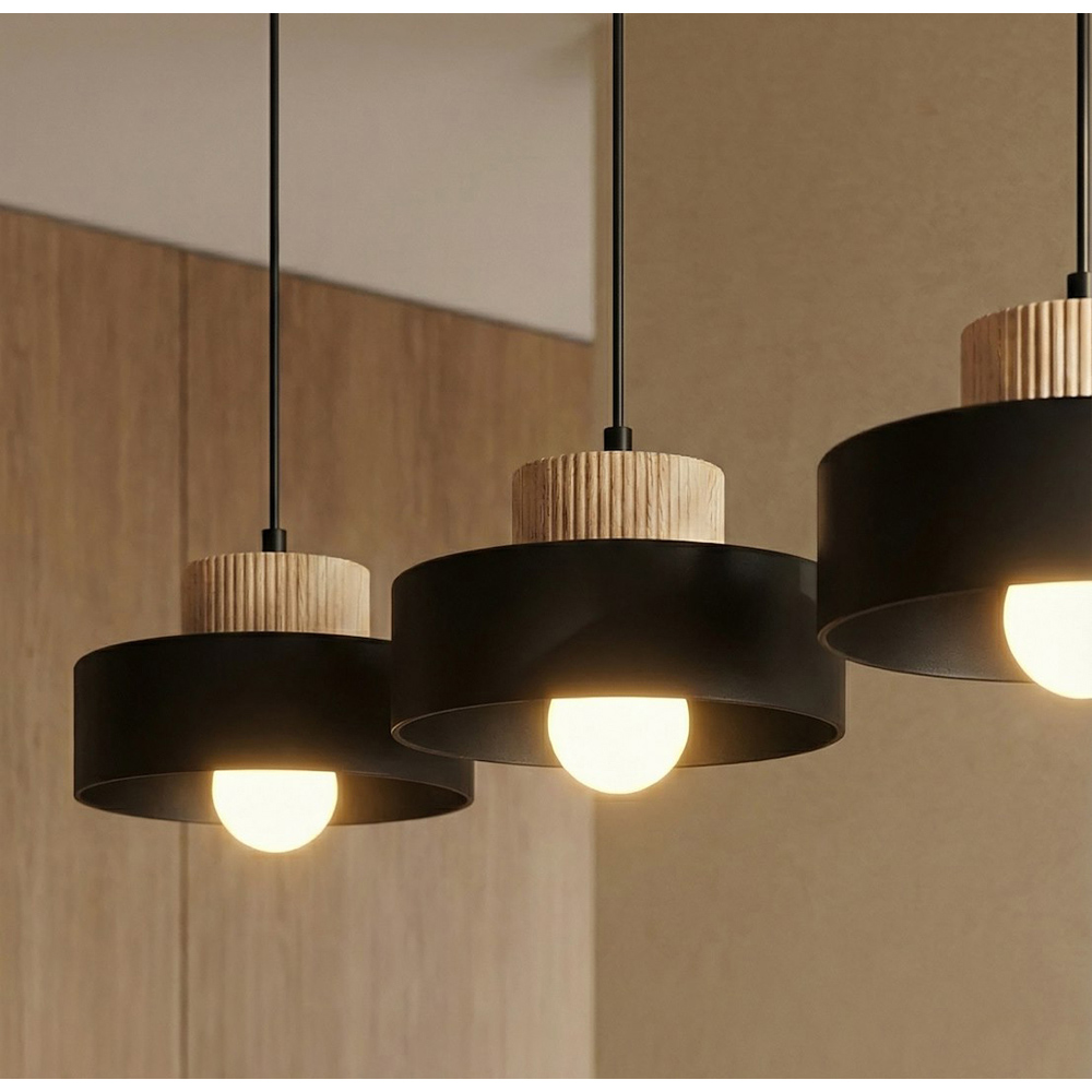 Emibig Kivi 3 Light Layered Shade Black E27 Large Ceiling Pendant Light Image 3
