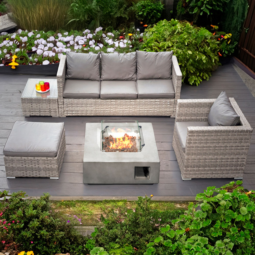 Oseasons Acorn 5 Seater Dove Grey Rattan Lounge GRC Firepit Sofa Set Image 1