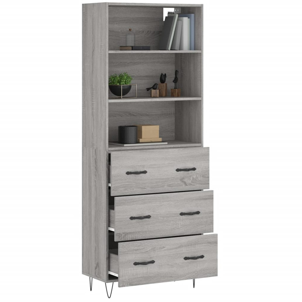 vidaXL 3 Drawer 3 Shelf Grey Sonoma Highboard Image 3