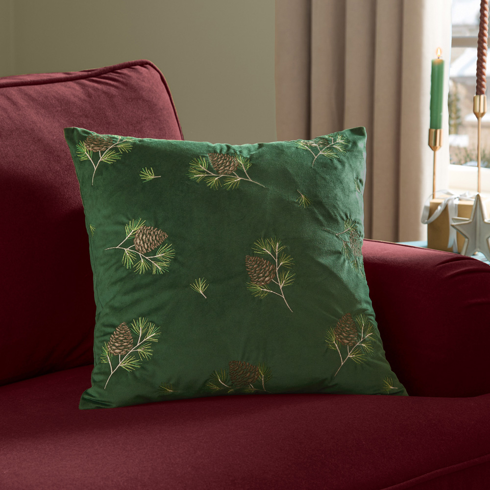 Furn Winter Pines Spruce Green Faux Fur Cushion 43 x 43cm Image 2