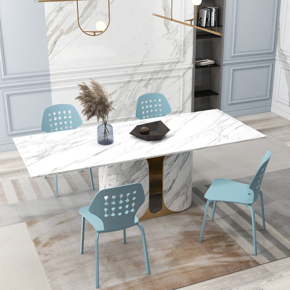 Costway Set of 4 Blue Hollowed Backrest Dining Chairs Image 4