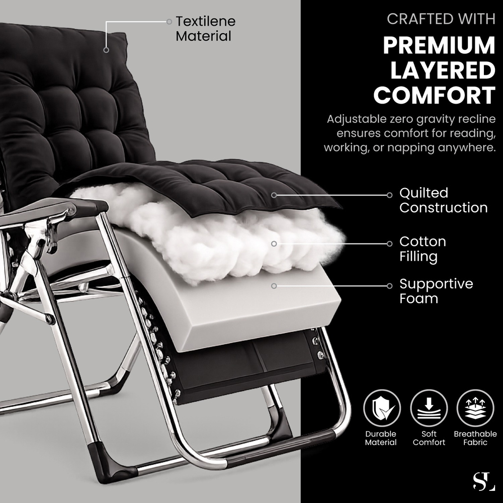 Smart Living Black Zero Gravity Chair with Cushion and Pillow Image 5