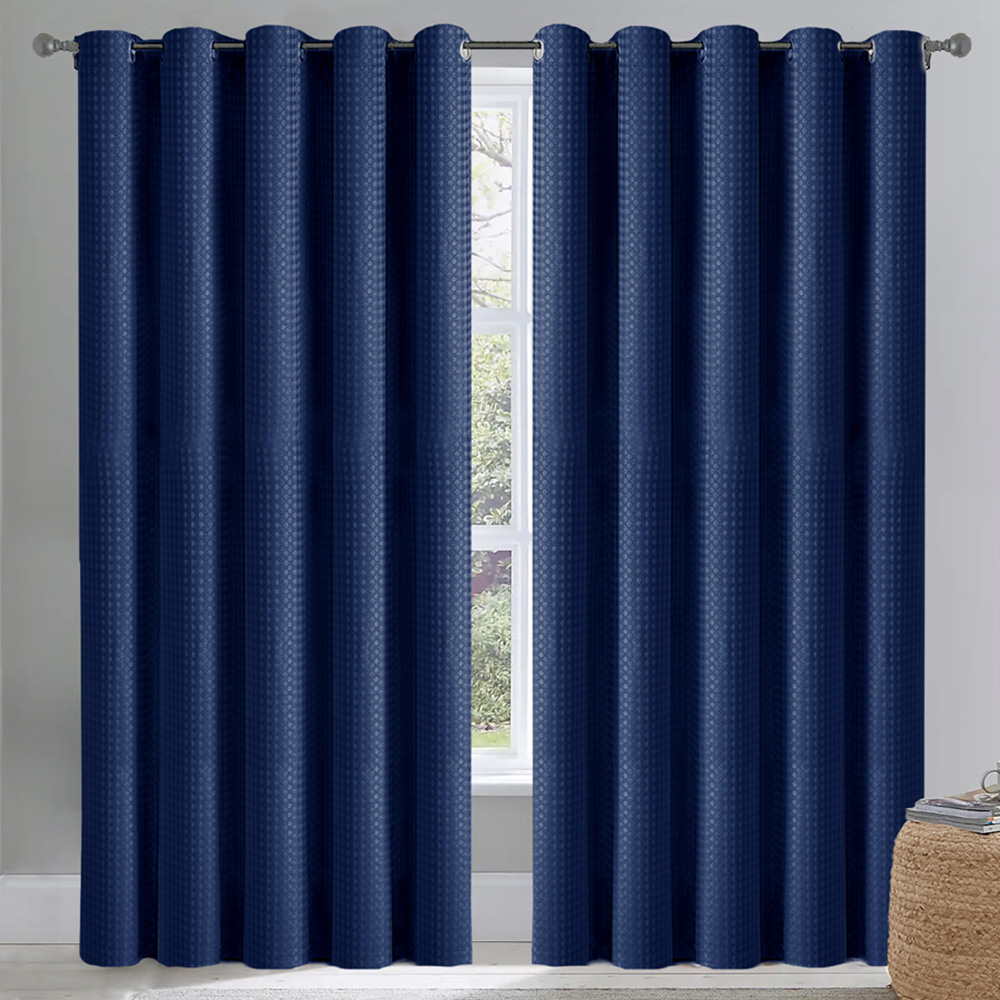 Velosso Waffle Navy Blackout Curtains 229 x 229cm Image 1