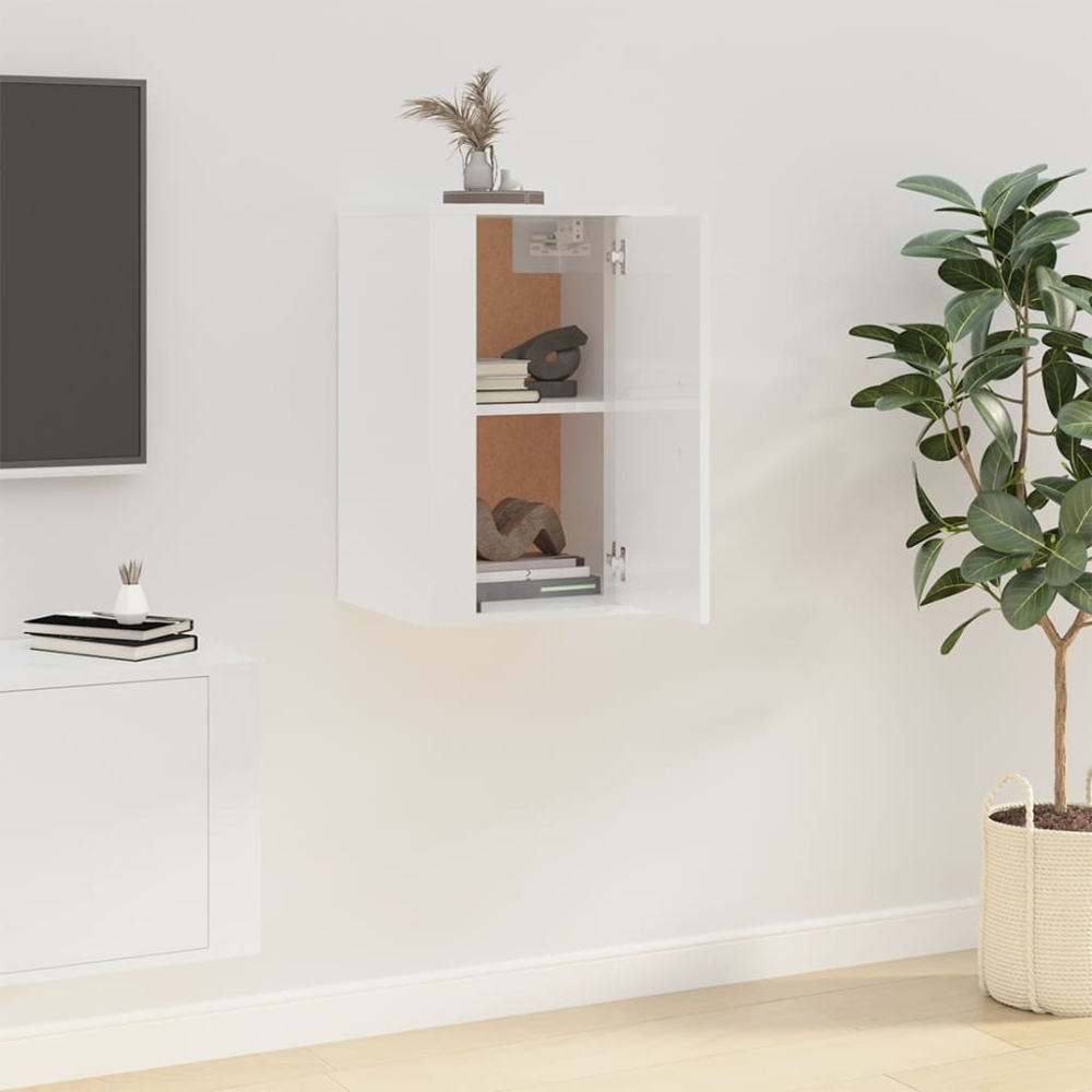 vidaXL Single Door High Gloss White Wall Mounted TV Cabinet Image 4
