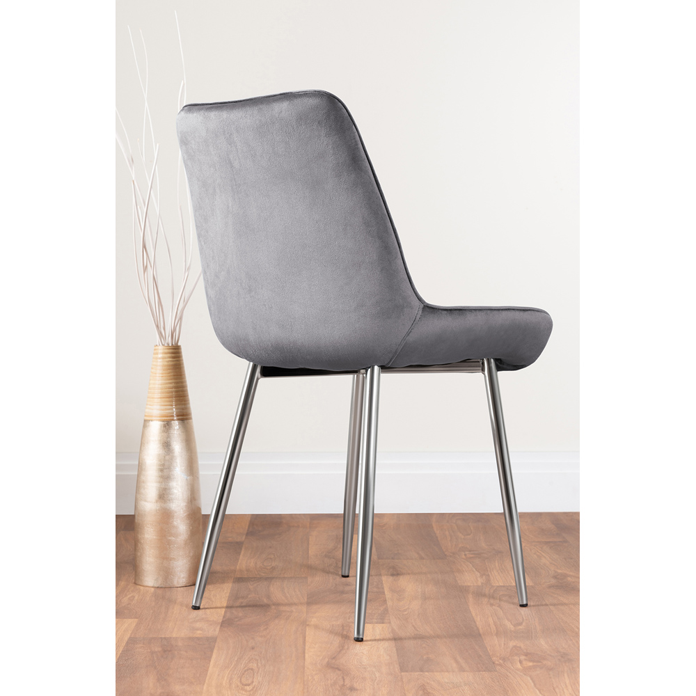 Furniturebox Cesano Set of 2 Grey and Chrome Velvet Dining Chair Image 4