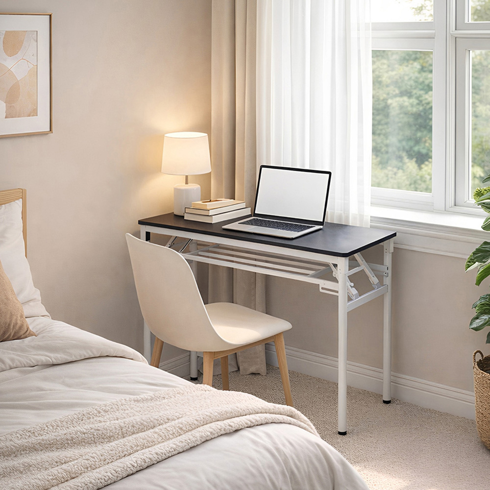 Living and Home Single Shelf Metal Frame Foldable Laptop Desk Black 100cm Image 8