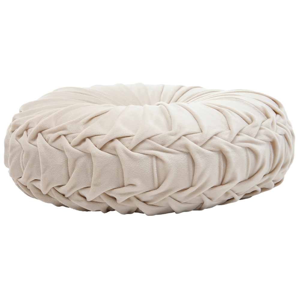 Living and Home Beige Round Pleated Pumpkin Velvet Cushion 45cm Image 3