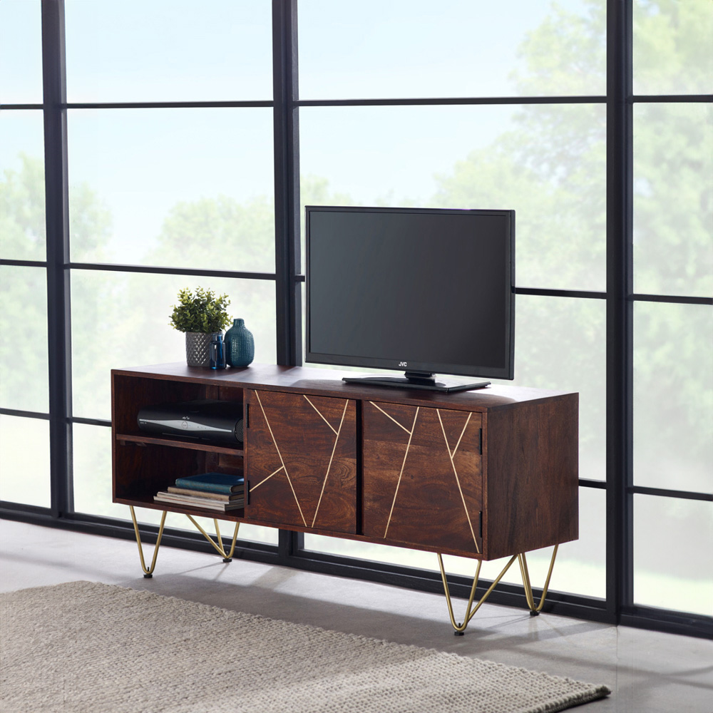 Brooklyn Ozella 2 Door 2 Shelf Dark Gold Plasma TV Unit Image 7