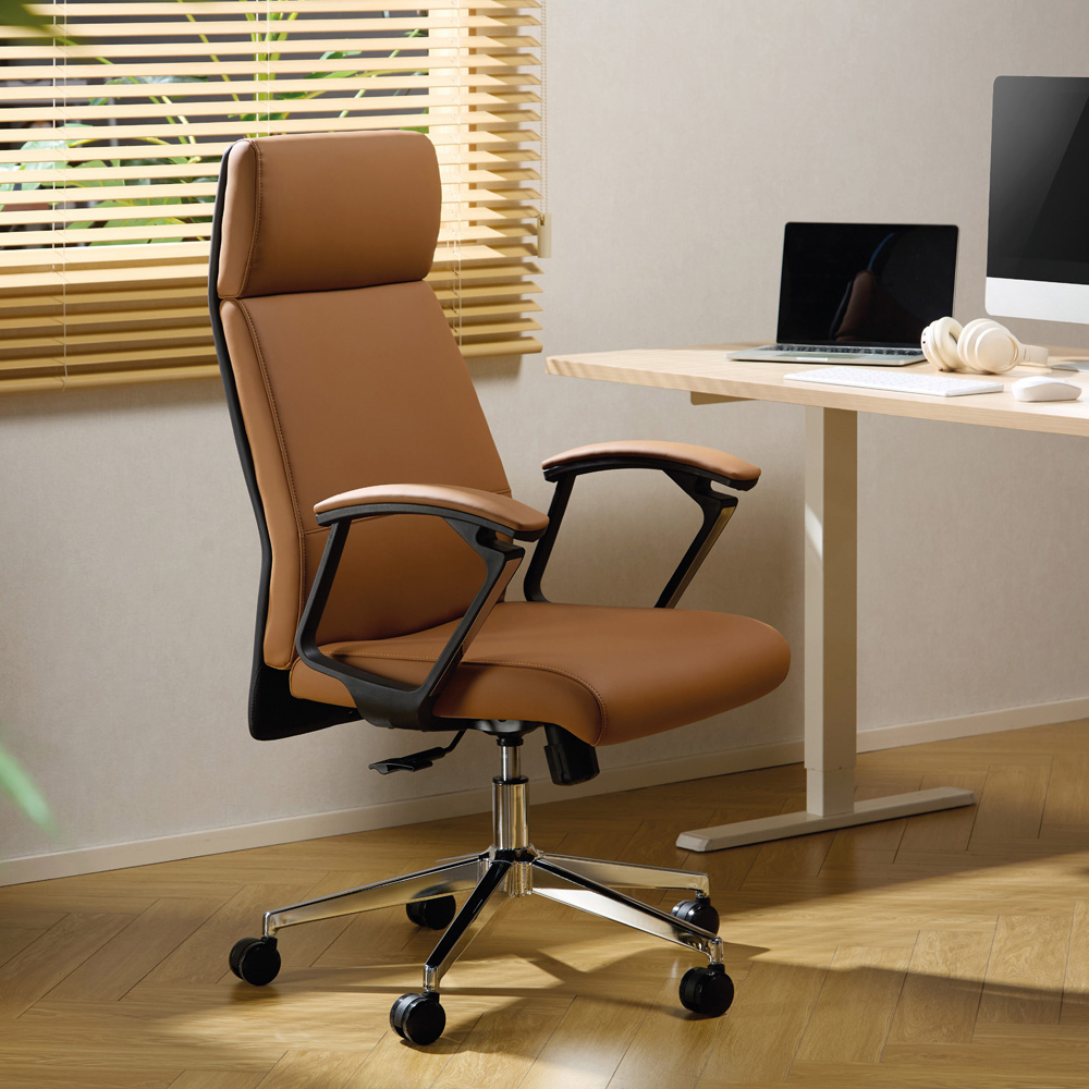 TTAP Tan Faux Leather High Back Executive Office Chair Image 7