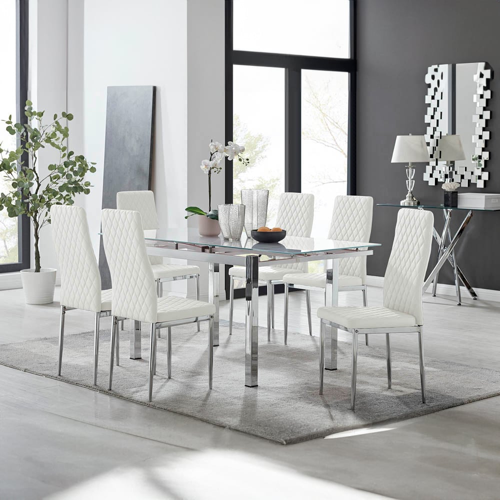 Furniturebox Fonti Valera 6 Seater Dining Set White and Chrome Image 8