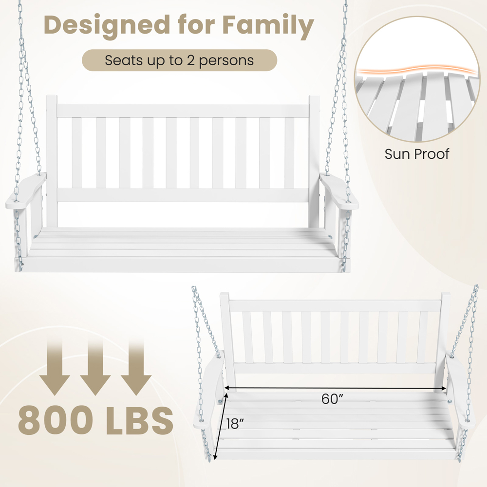 Costway 3 Seater White Garden Swing Image 4