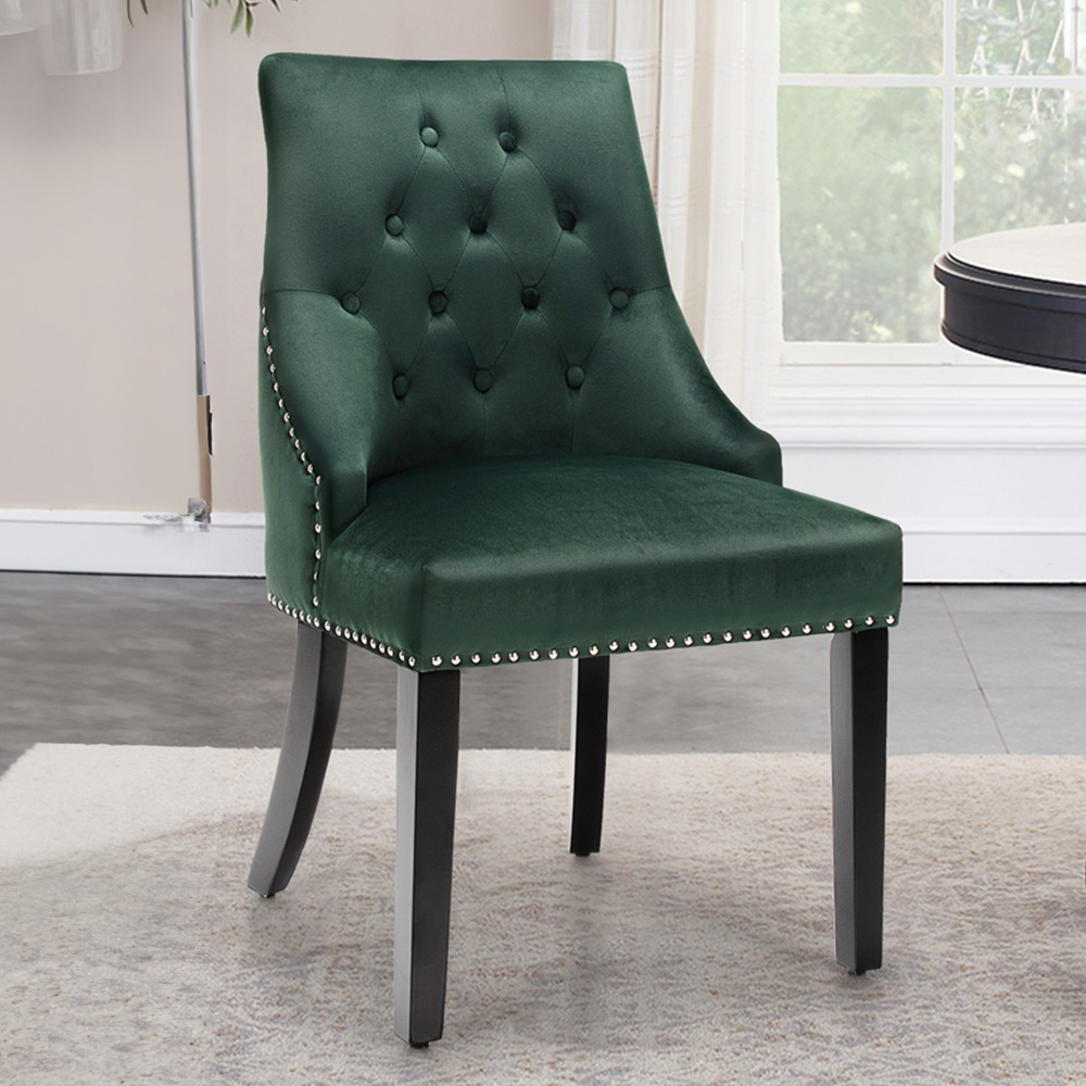 Costway Green Velvet Modern Button Tufted Studded Dining Chairs Image 1