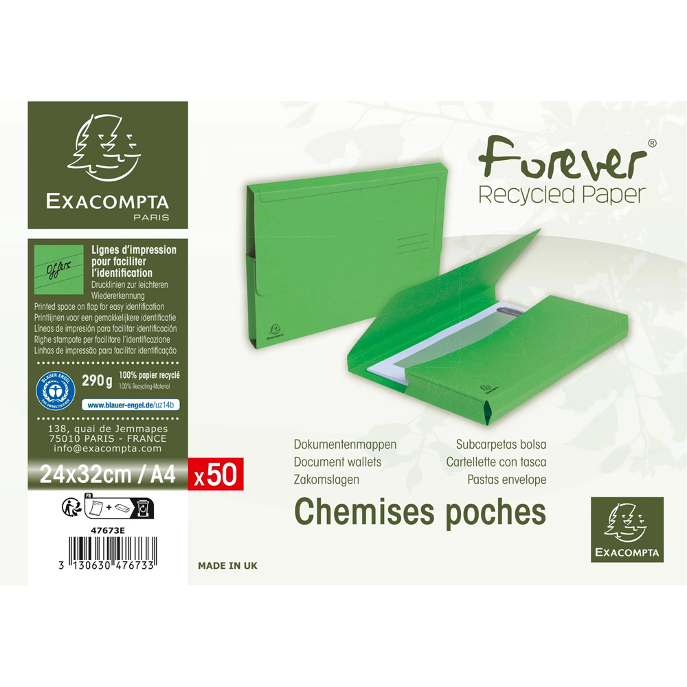 Exacompta Forever Bright Green A4 Document Wallets 2 Pack Image 4